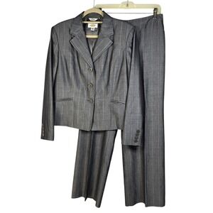 VTG Talbots Grey Pinstripe Pant Suit Set Size 14 Italian Mohair Wool Blend Japan